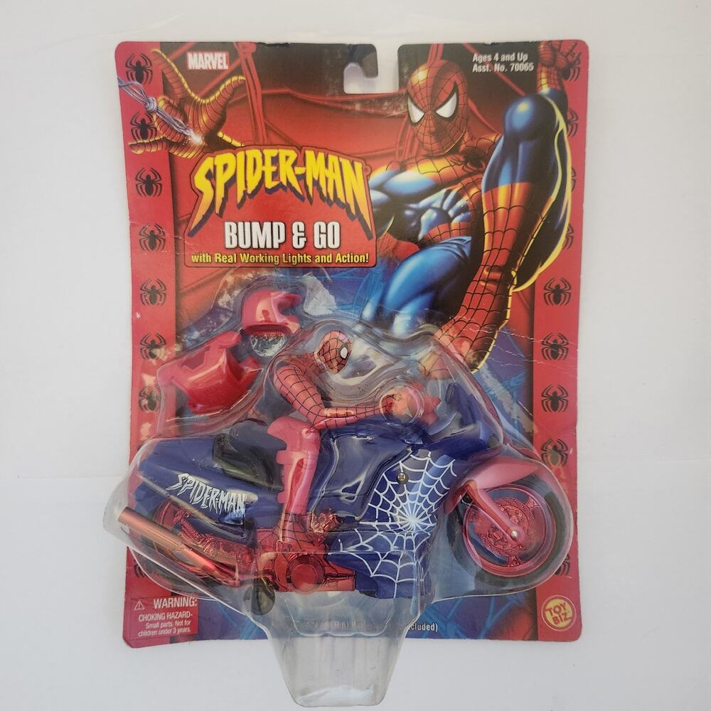Vintage Spiderman Bump and Go Motorcycle NIB 2002